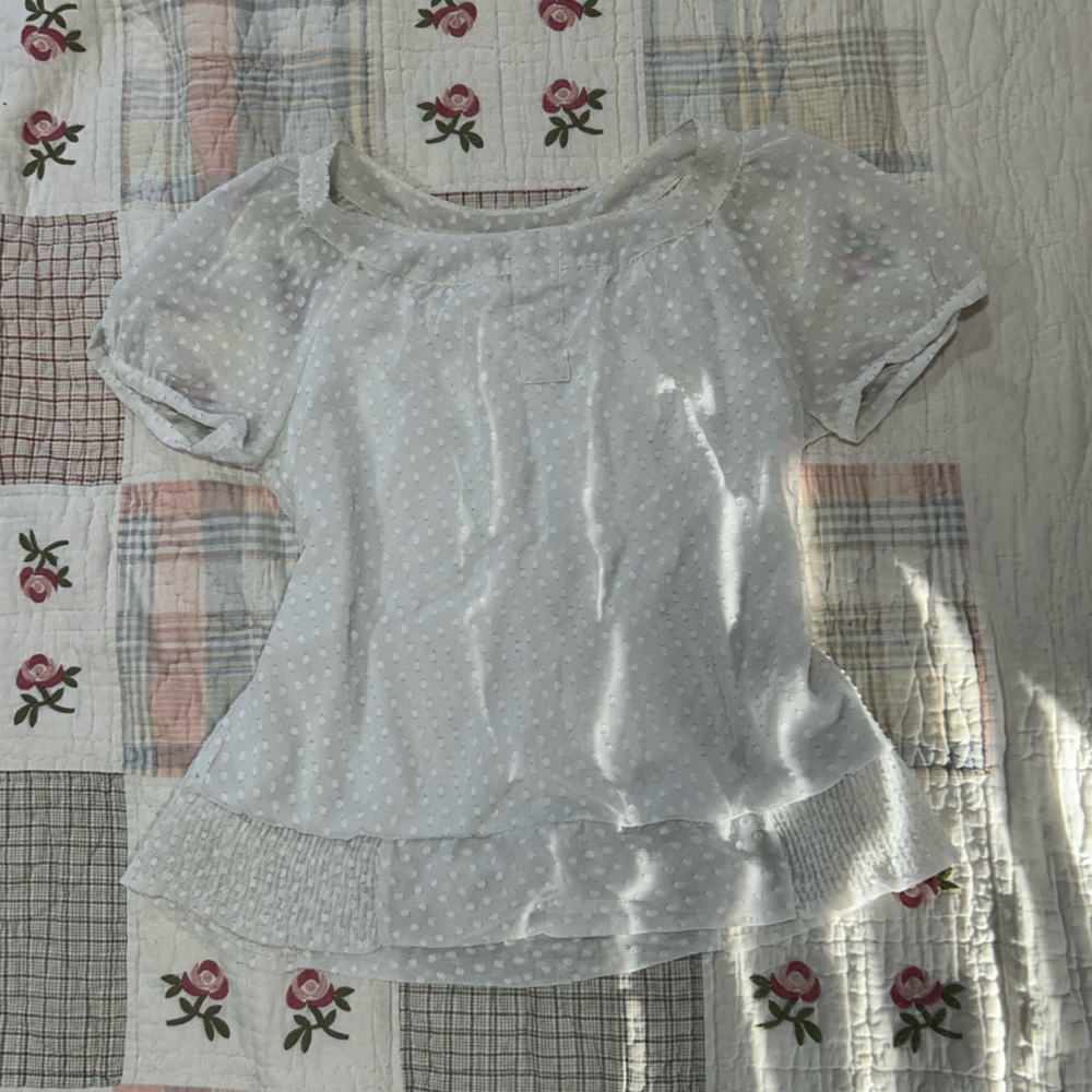 Dressbarn Sheer White Polka Dot Blouse